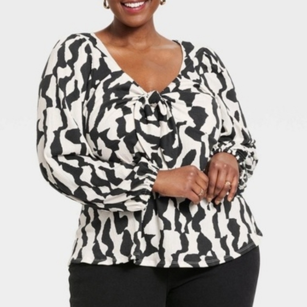 Ava & Viv Black and White Patterned Top Size  1XL Modern Retro Boho Chic